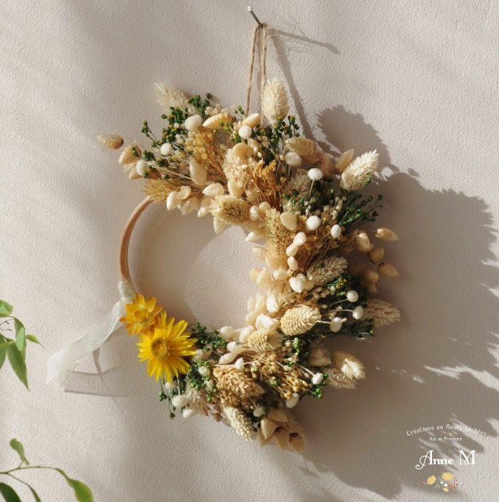 boutique en ligne de décoration en fleurs séchées couronne Broom vert