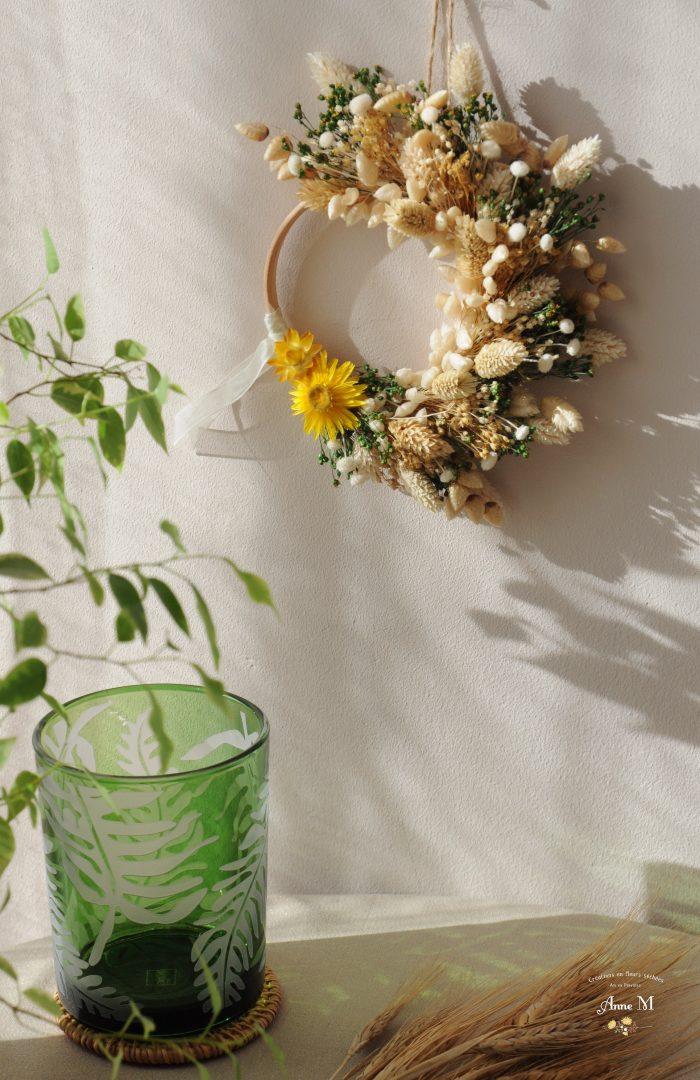 magasin en ligne de décoration en fleurs séchées couronne Broom vert