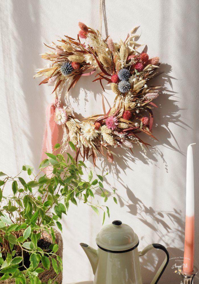 magasin en ligne de décoration en fleurs séchées couronne Gomphrena