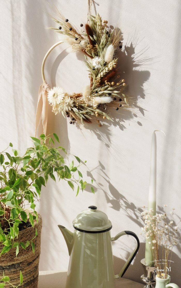 magasin en ligne de décoration en fleurs séchées couronne Lagurus