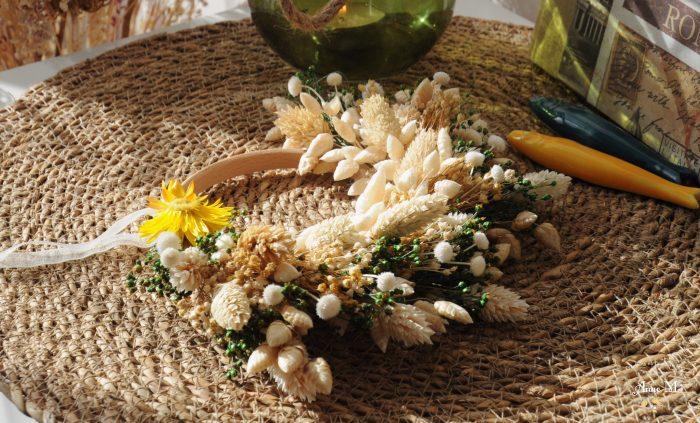 couronne de fleurs séchées Broom vert pour décoration champêtre
