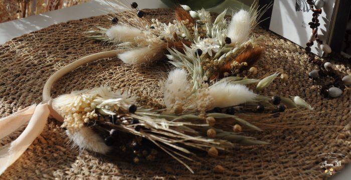 couronne de fleurs séchées Lagurus pour ambiance bohème