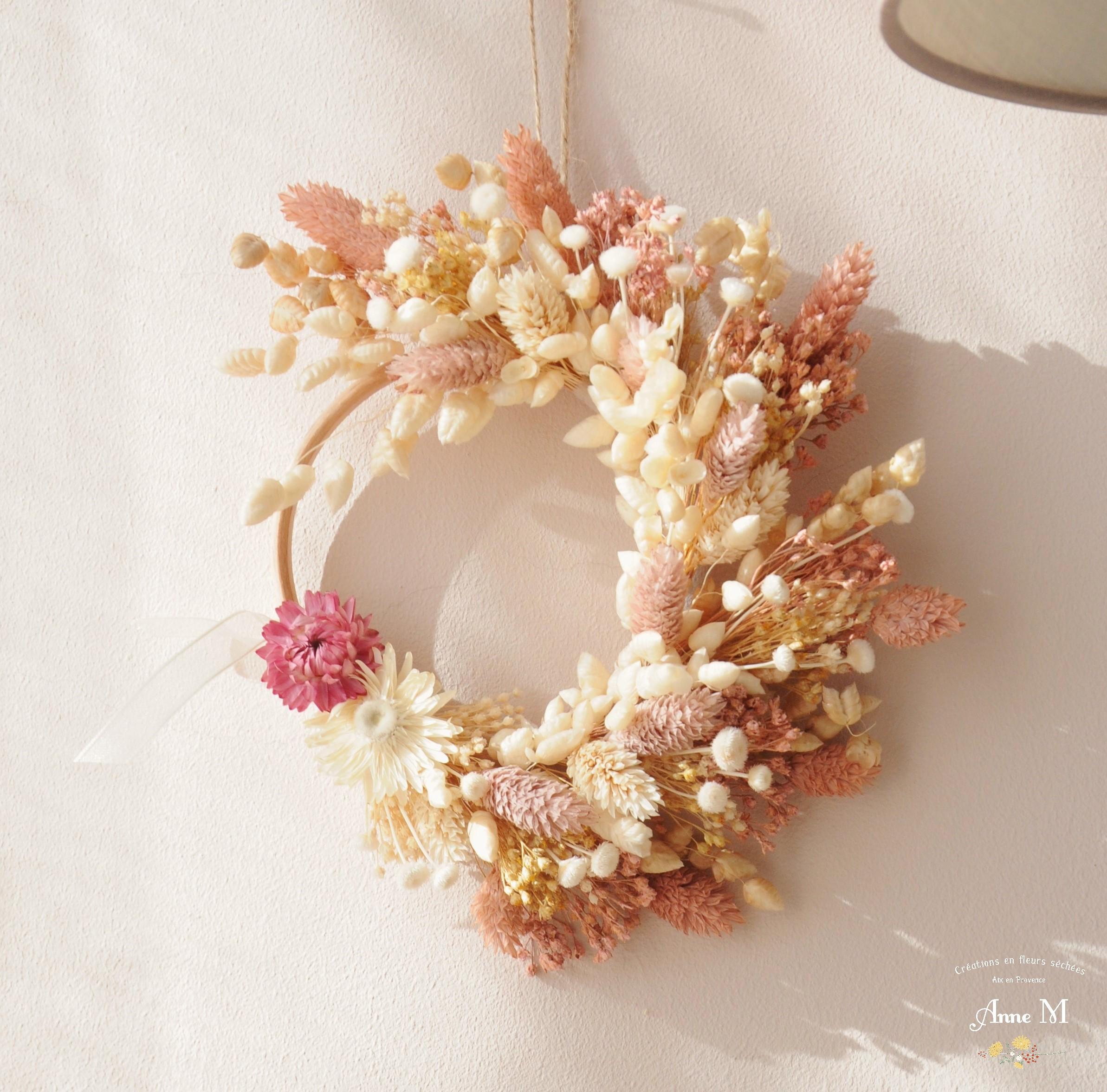 boutique en ligne de décoration en fleurs séchées couronne Broom rose