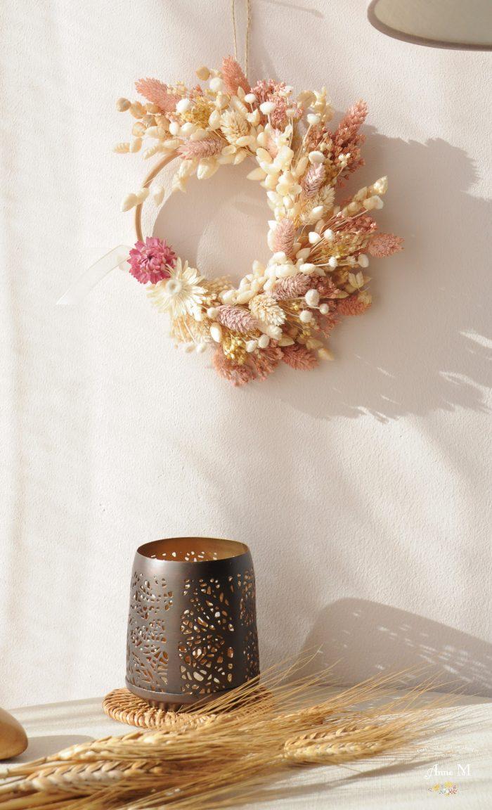 magasin en ligne de décoration en fleurs séchées couronne Broom rose