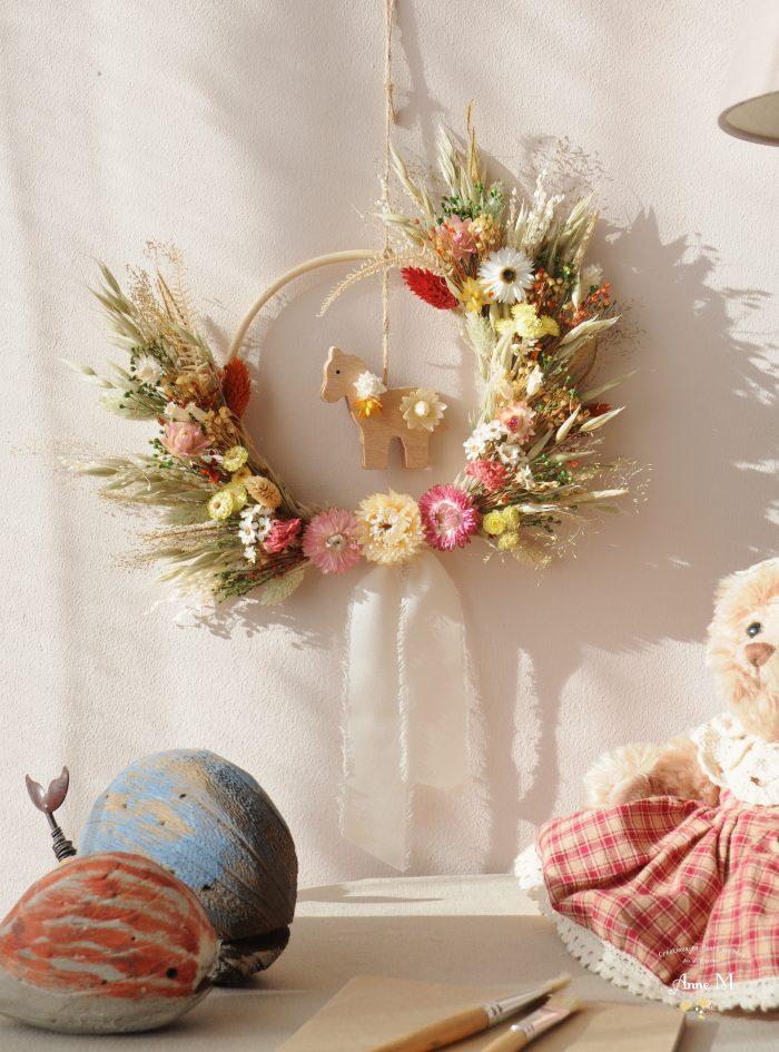 magasin en ligne de décoration en fleurs séchées couronne pour chambre enfant Prairie d été