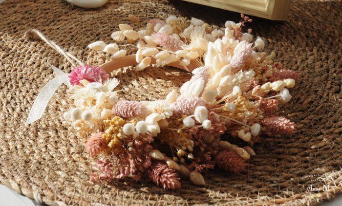 couronne de fleurs séchées Broom rose pour décoration champêtre