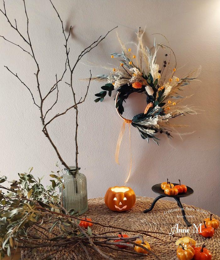 couronne de fleurs séchées ambiance Halloween