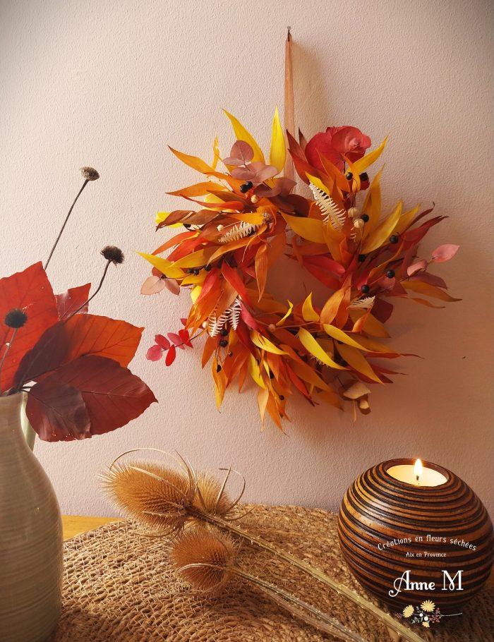couronne de fleurs séchées Ruscus décoration automnale de la maison