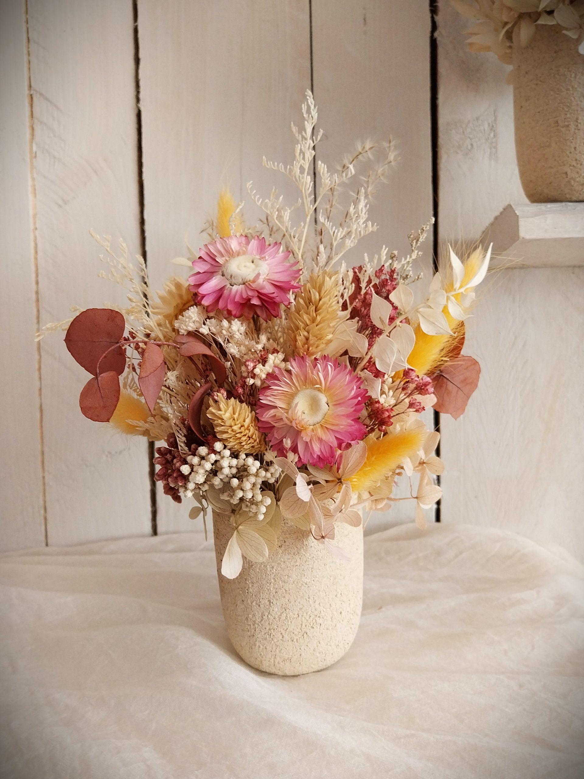 Petit pot fleuri Hely rose en fleurs séchées