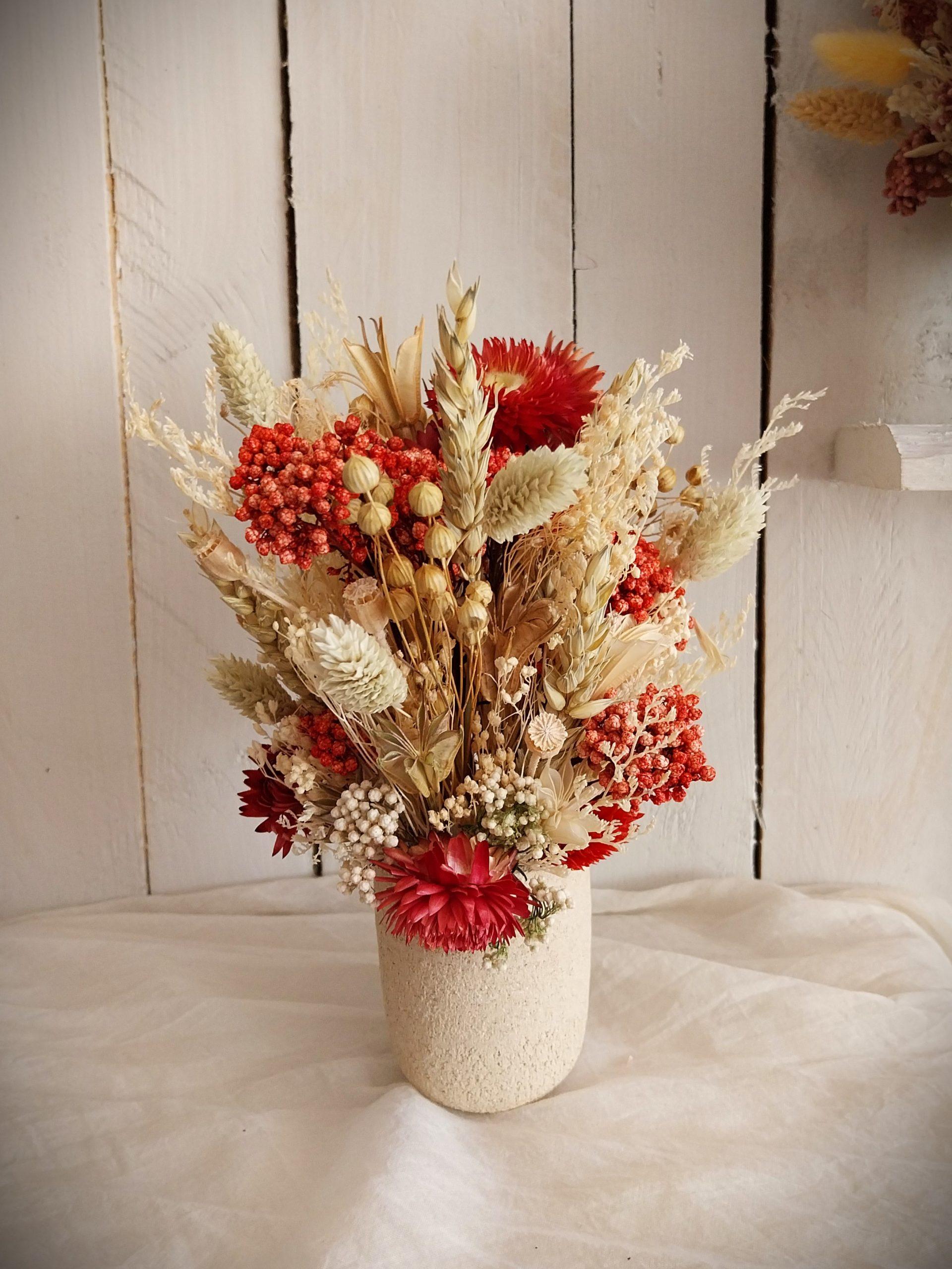 Petit pot fleuri Hely rouge en fleurs séchées