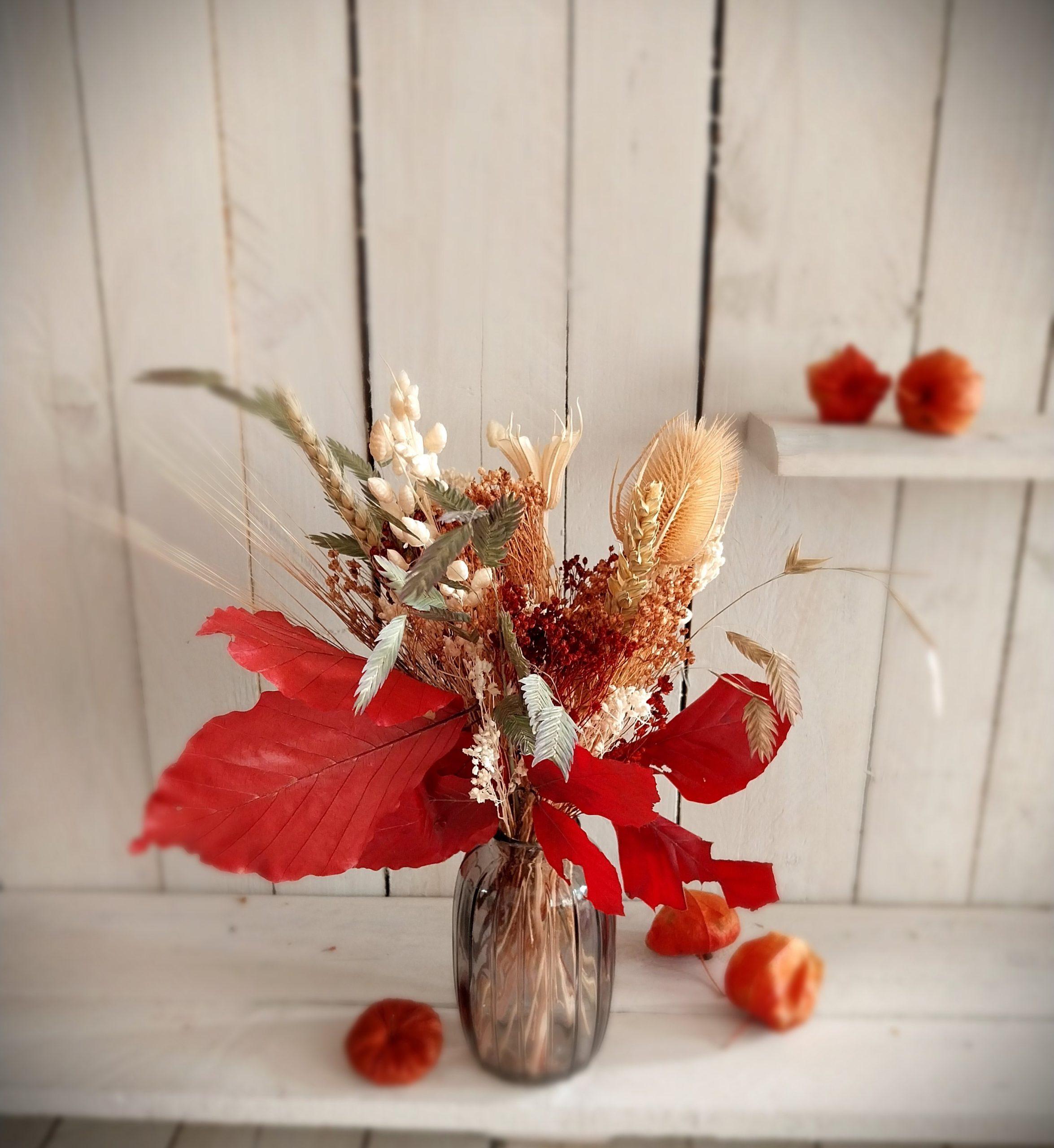 Bouquet de fleurs séchées aux couleurs automnales Hêtre rouge